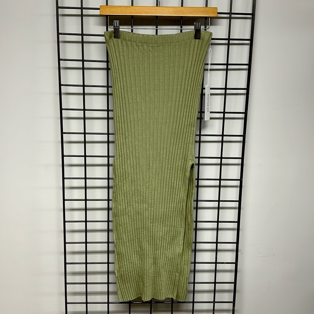 sage green rib maxi skirt